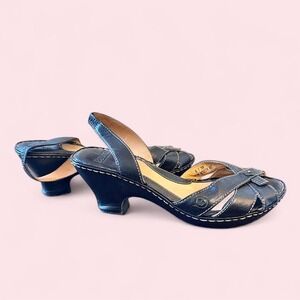Leather peep-toe slingback heels